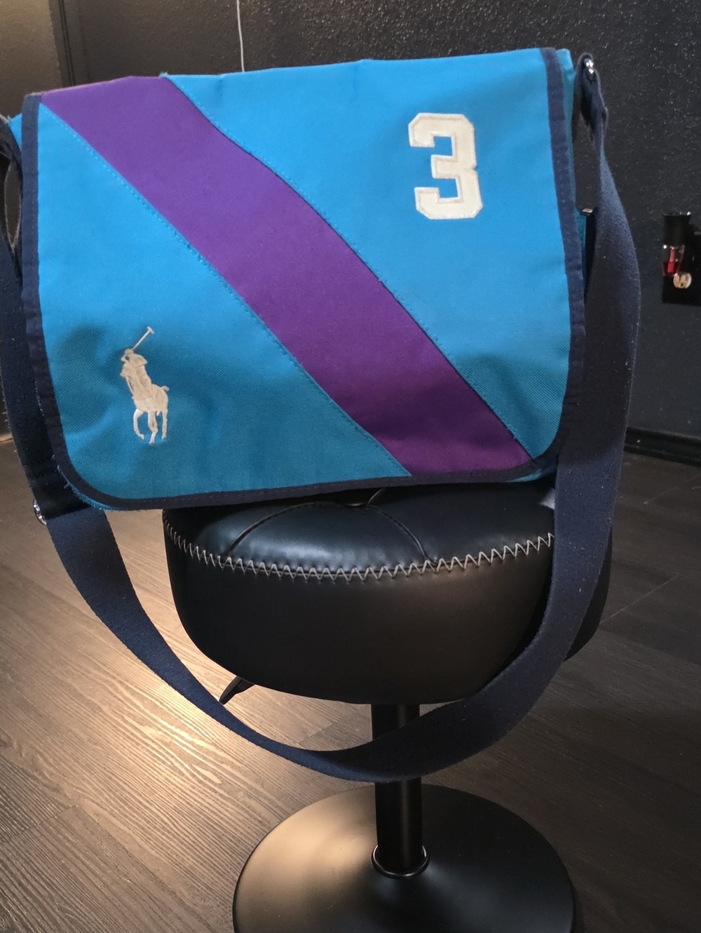 Polo by Ralph Lauren Teal & Purple  Messenger Bag with Navy Strap